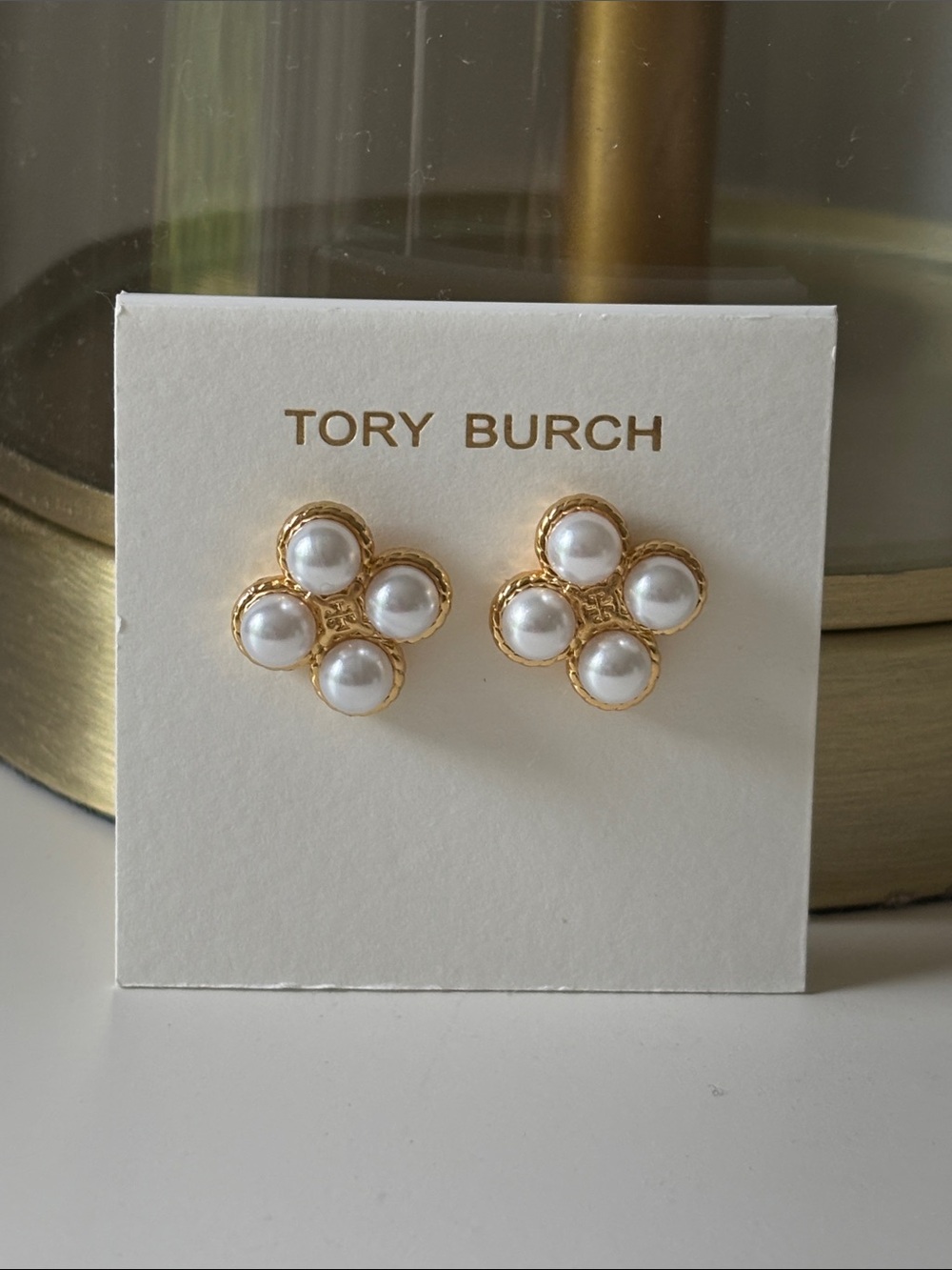 Tory Burch gold tone pearl stud earrings